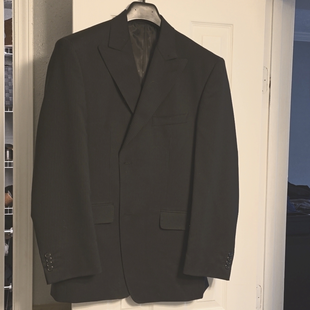 Black and white striped suit jacket.